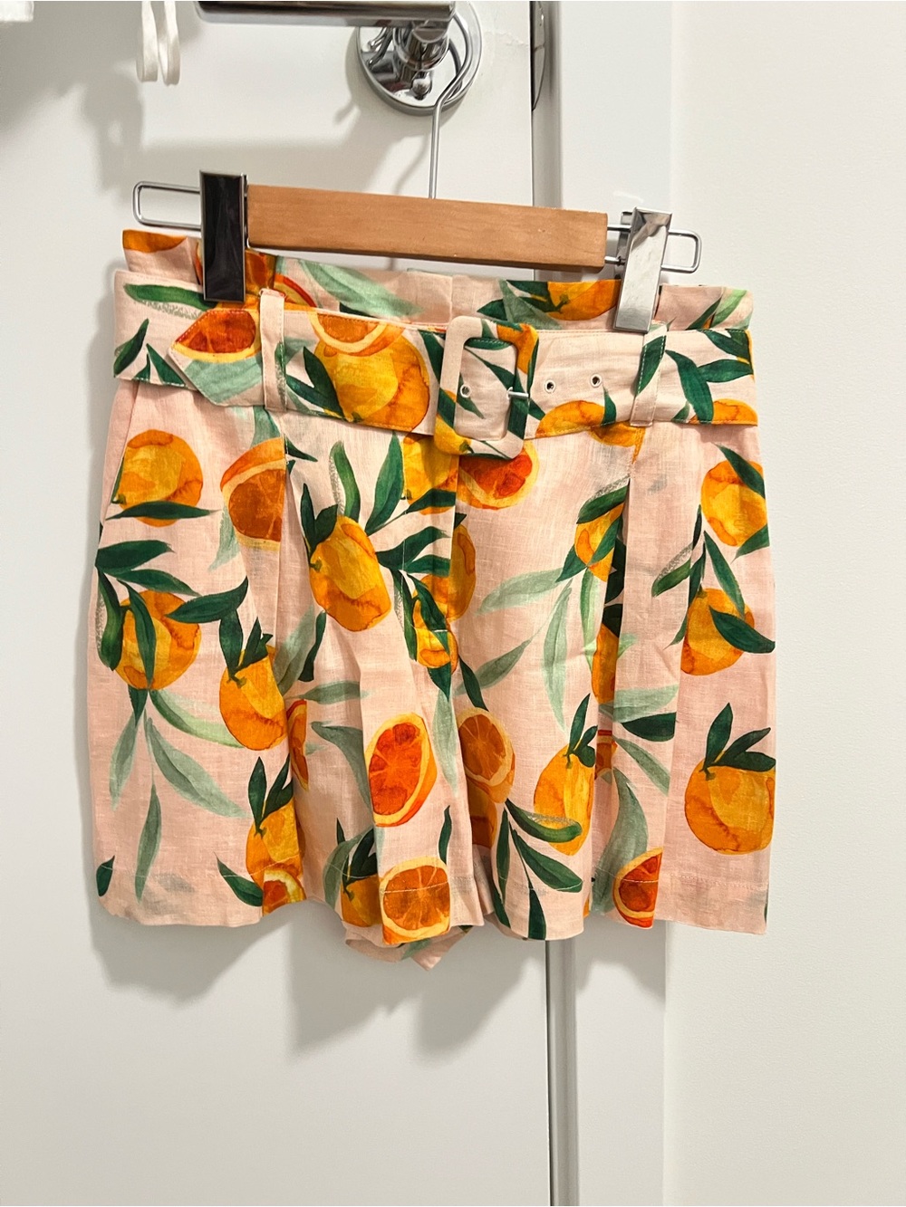Parker Peach Pink Citrus Print Belted Shorts